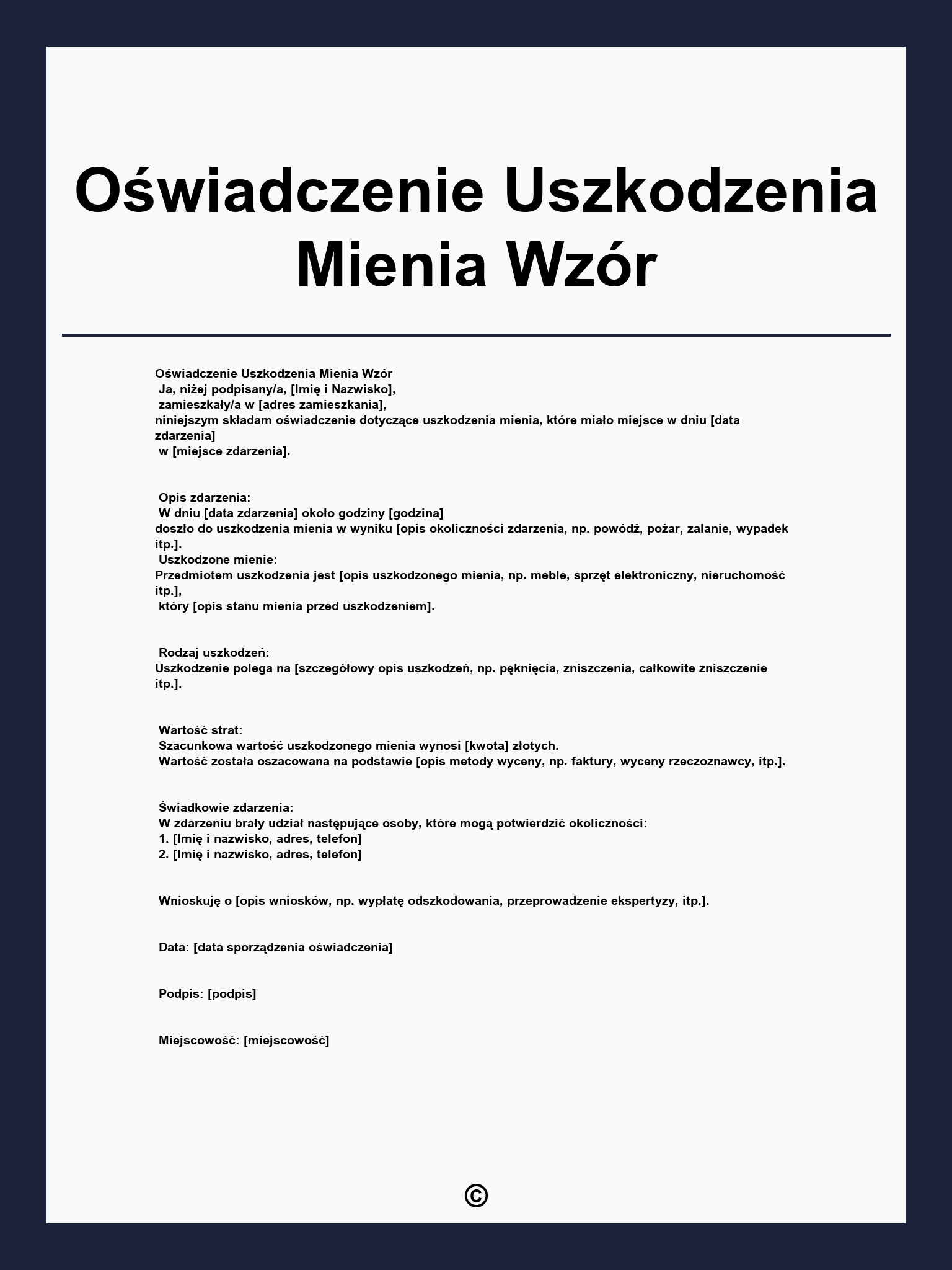 Oświadczenie Uszkodzenia Mienia Wzór