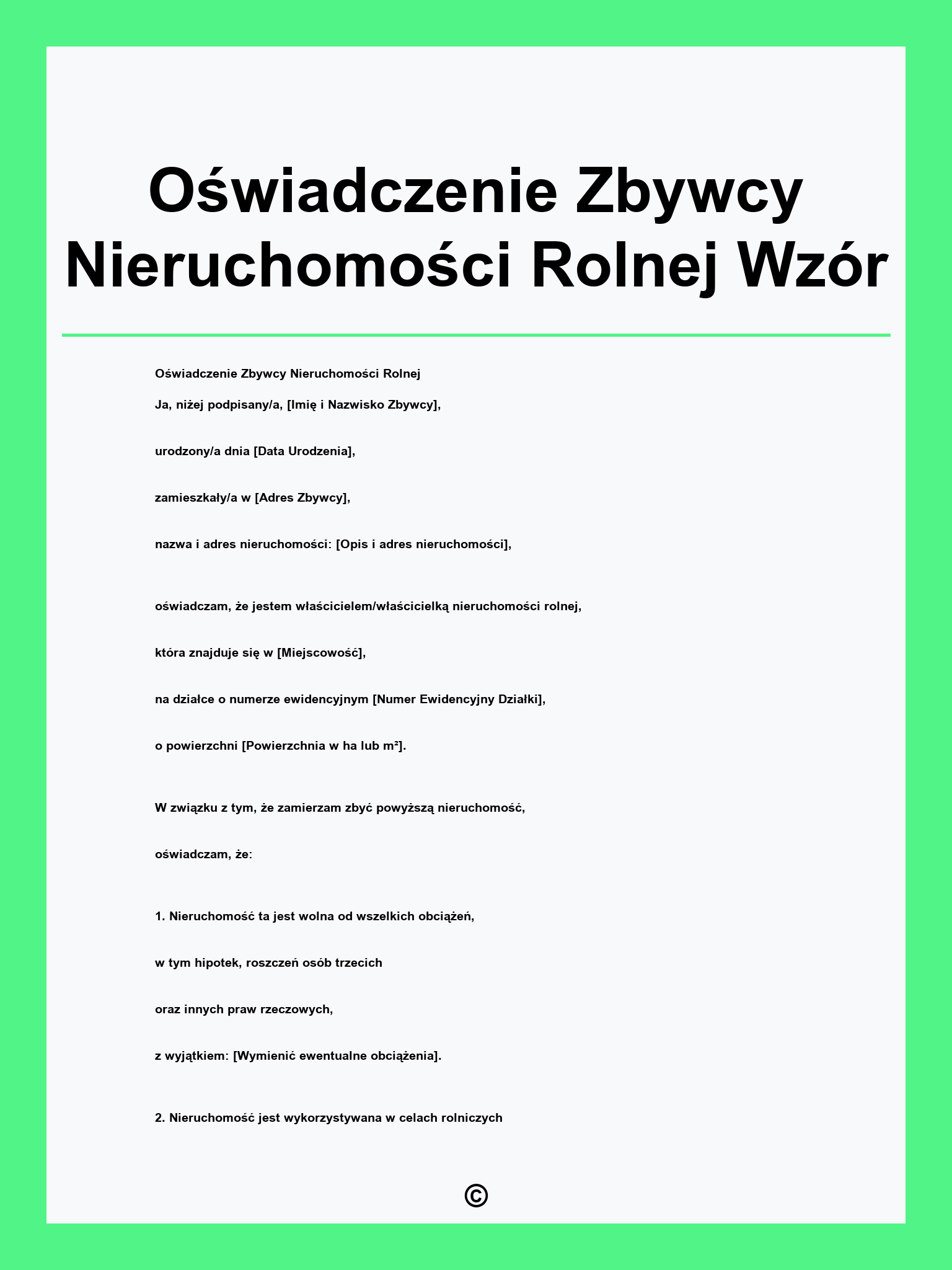 Oświadczenie Zbywcy Nieruchomości Rolnej Wzór