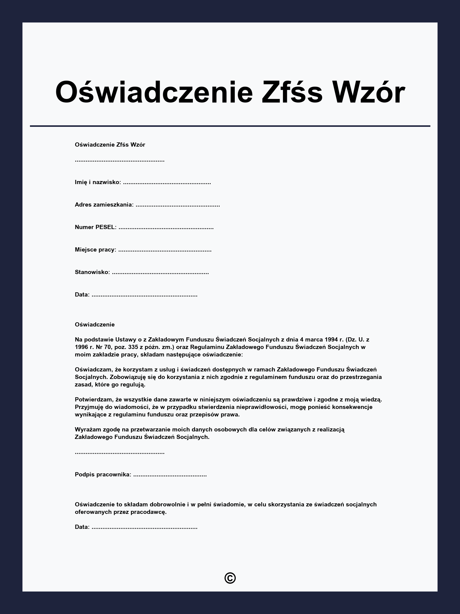 Oświadczenie Zfśs Wzór
