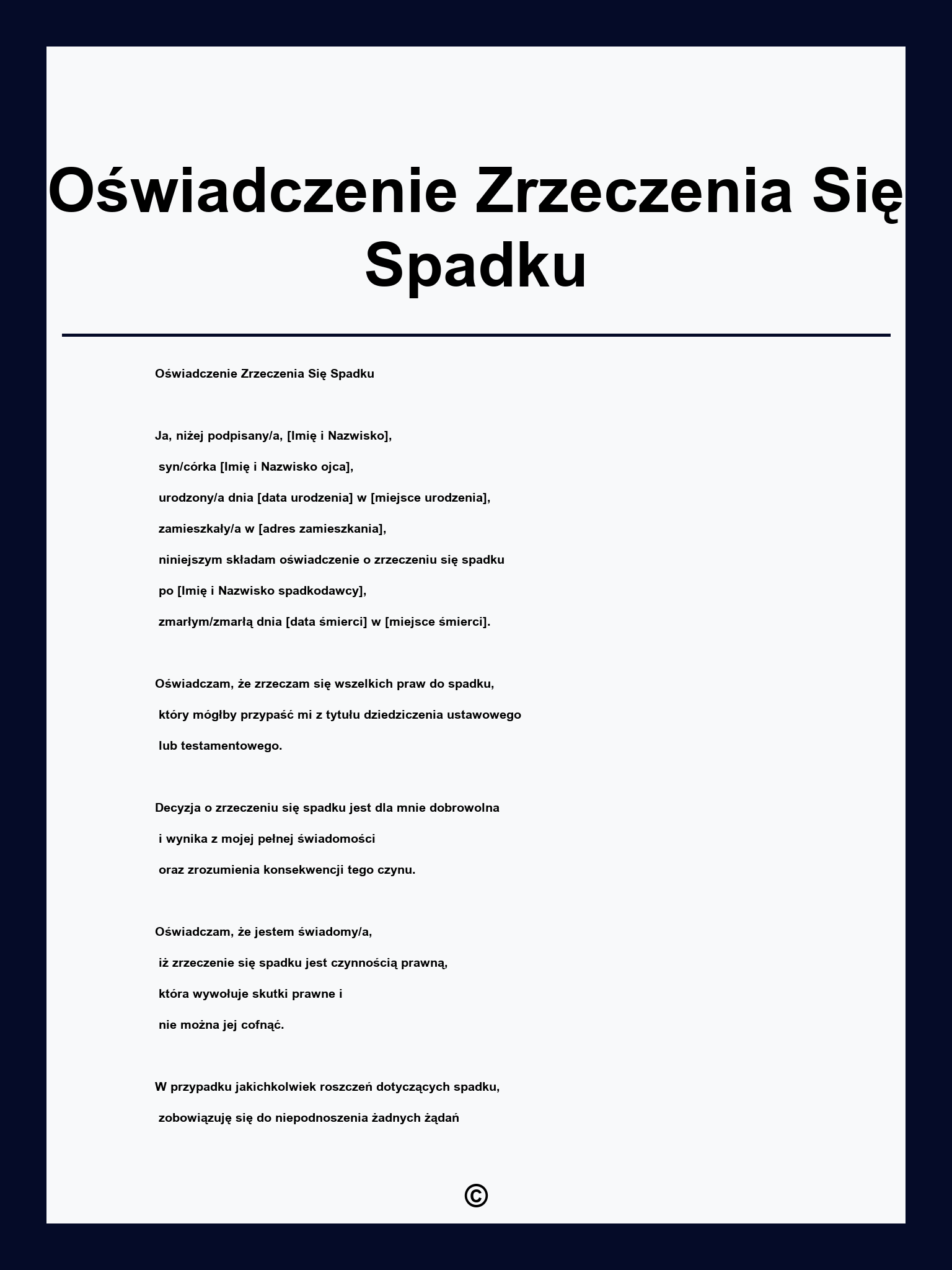 Oświadczenie Zrzeczenia Się Spadku