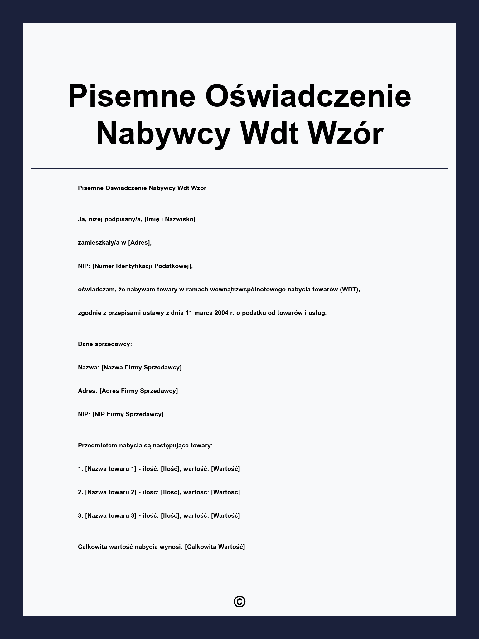 Pisemne Oświadczenie Nabywcy Wdt Wzór