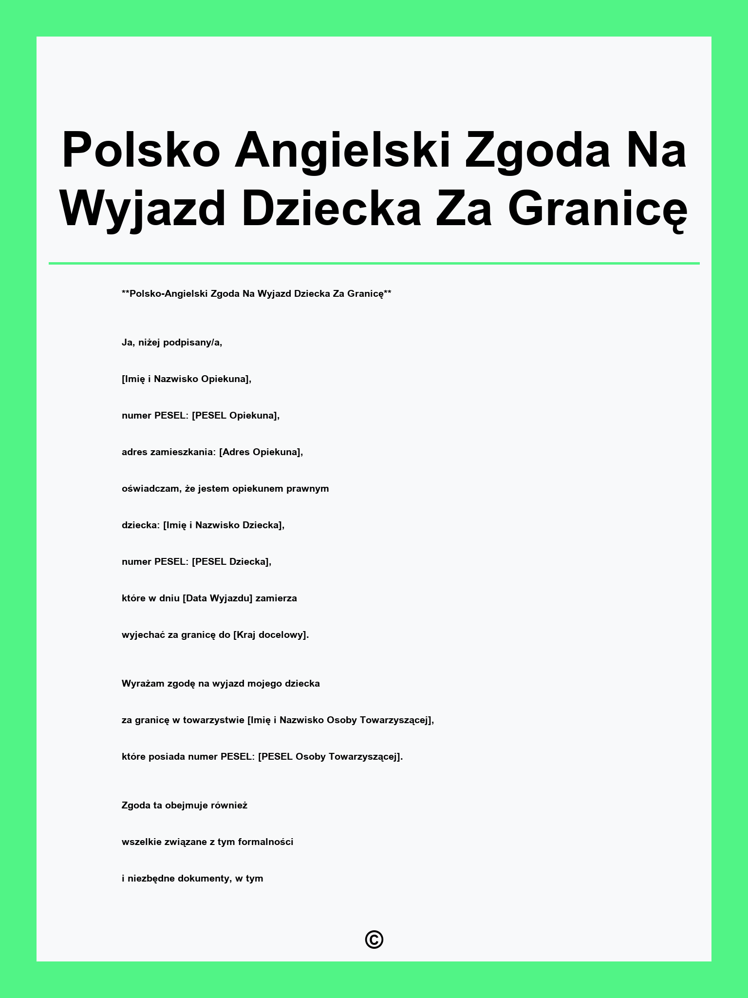 Polsko Angielski Zgoda Na Wyjazd Dziecka Za Granicę