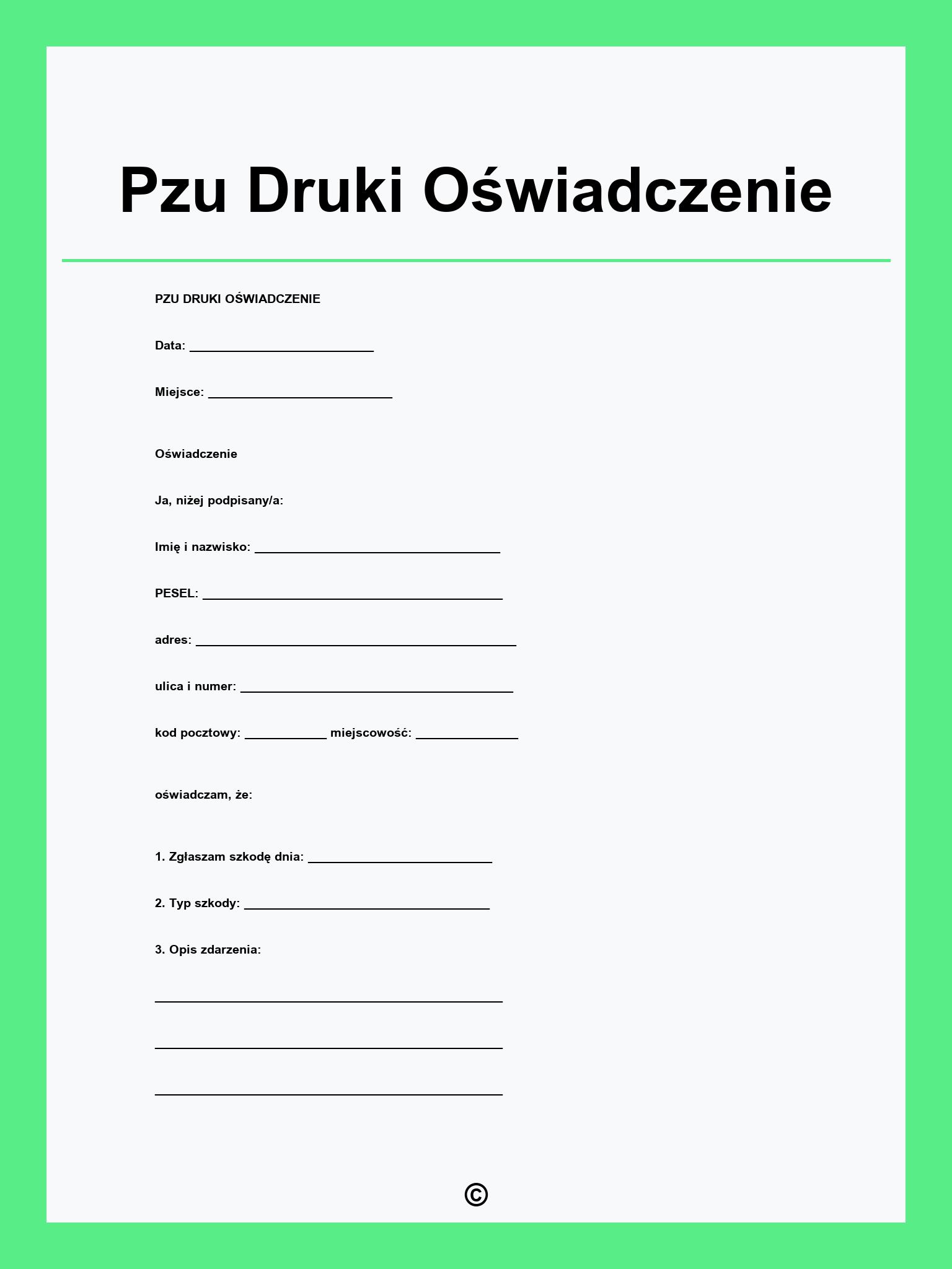 Pzu Druki Oświadczenie