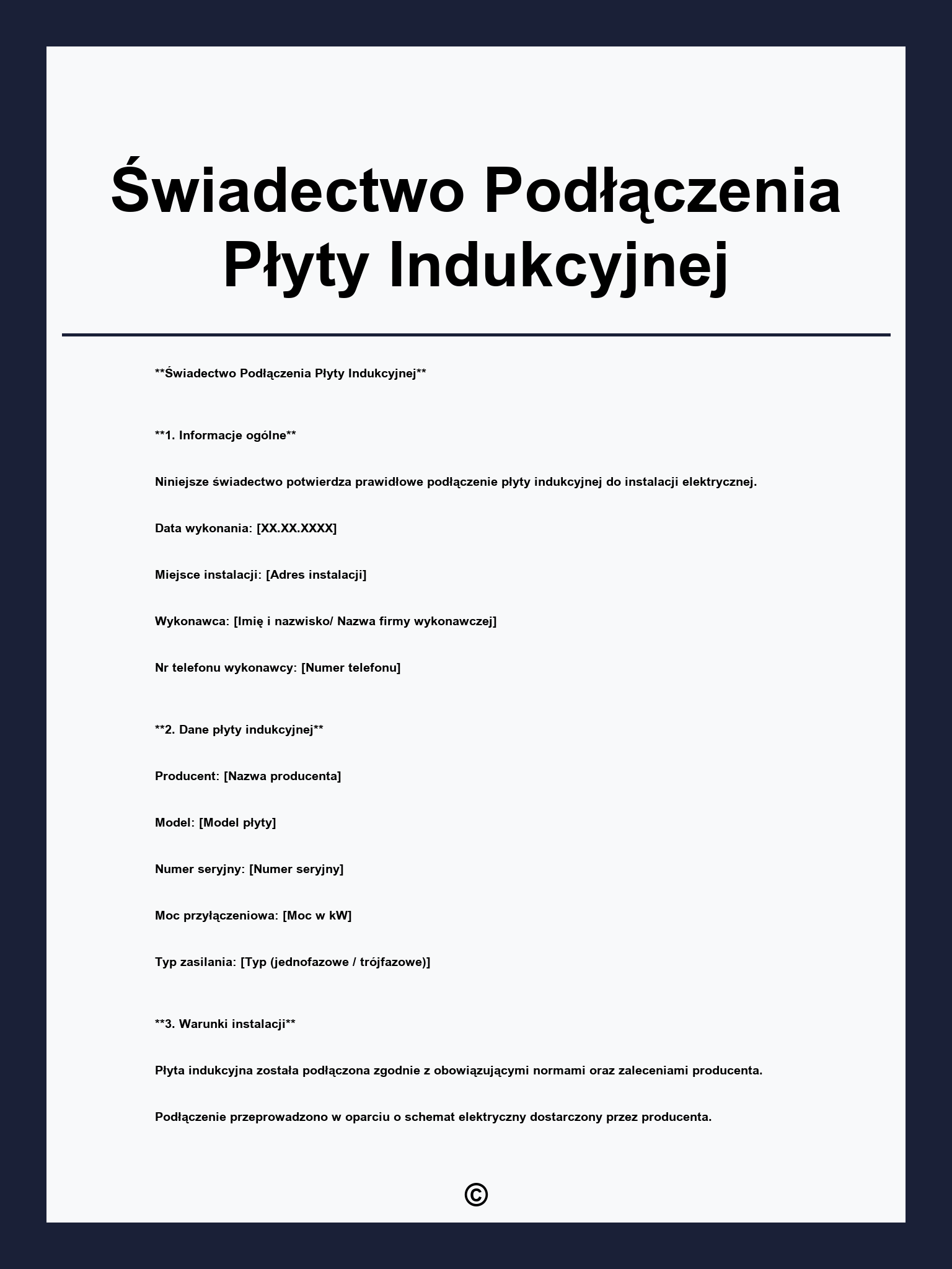 Świadectwo Podłączenia Płyty Indukcyjnej