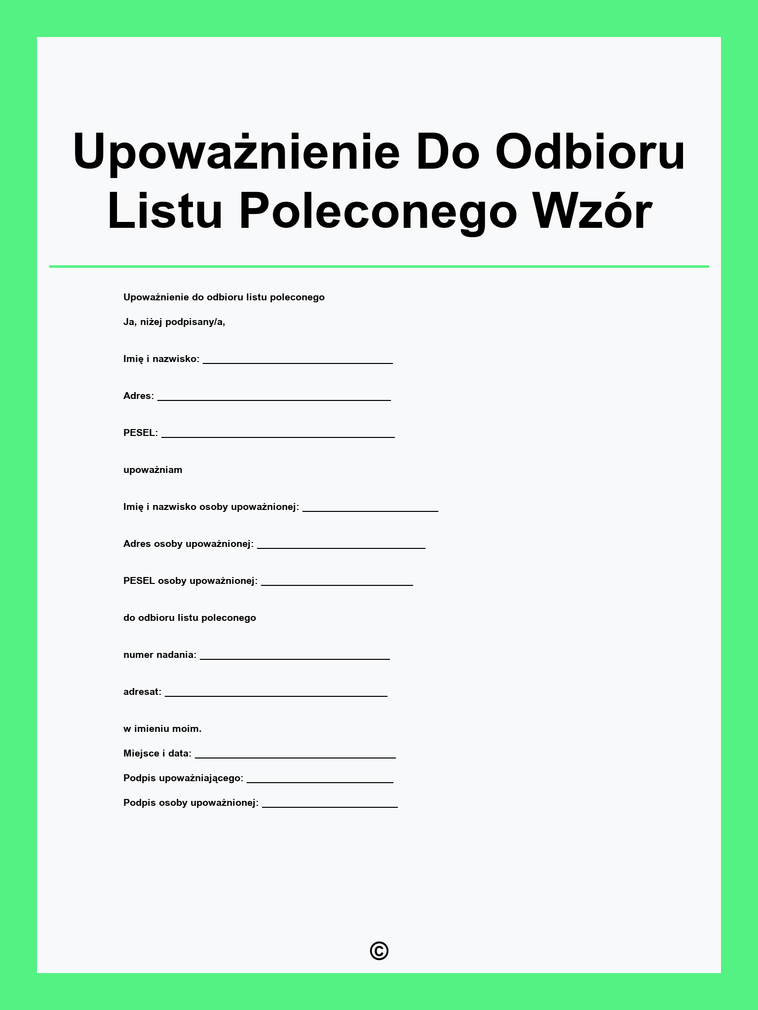Upowa nienie Do Odbioru Listu Poleconego Wz r Upowa nienie Do Odbioru Listu Poleconego Wz r