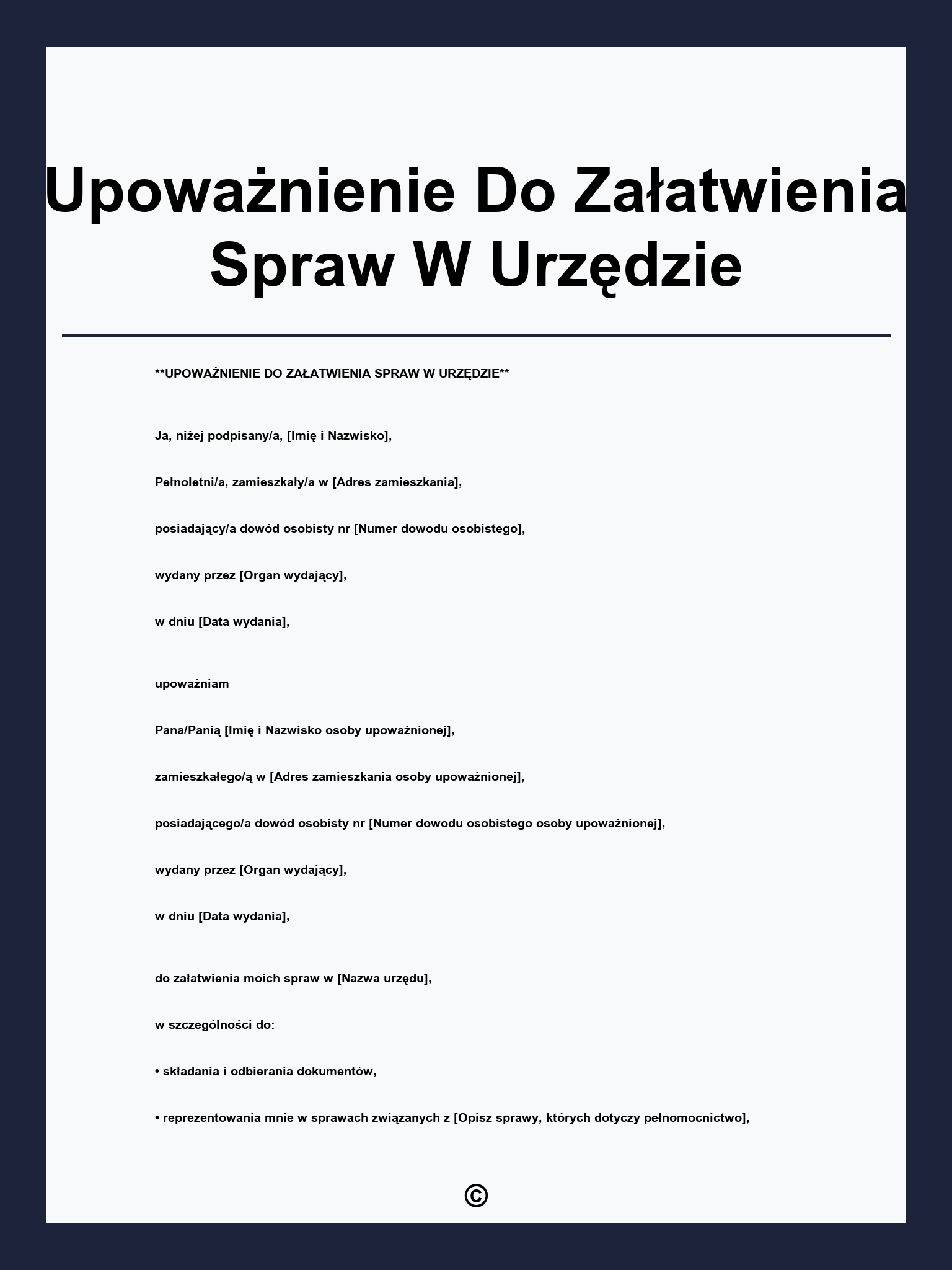 Upoważnienie Do Załatwienia Spraw W Urzędzie