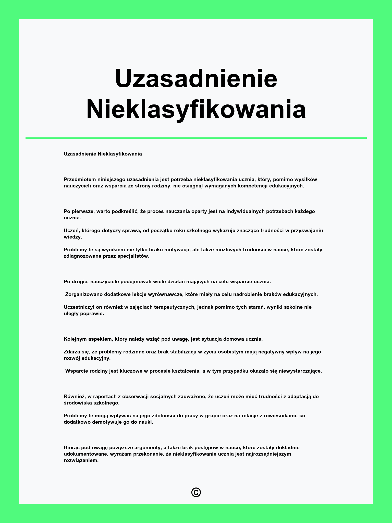 Uzasadnienie Nieklasyfikowania