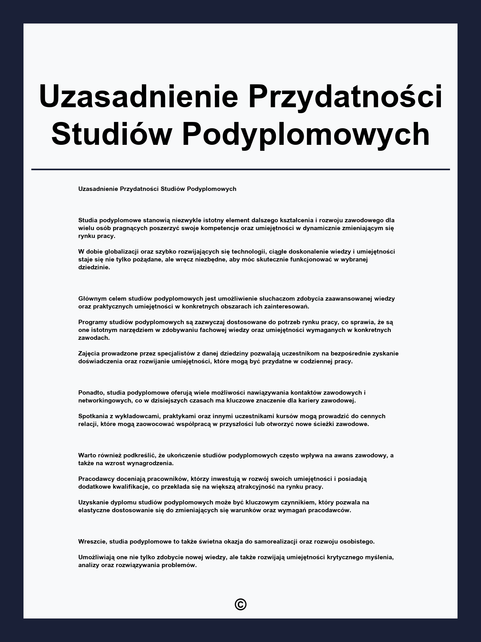 Uzasadnienie Przydatności Studiów Podyplomowych