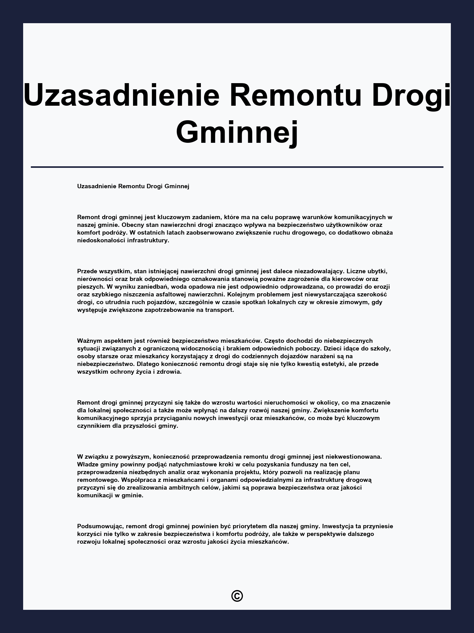Uzasadnienie Remontu Drogi Gminnej