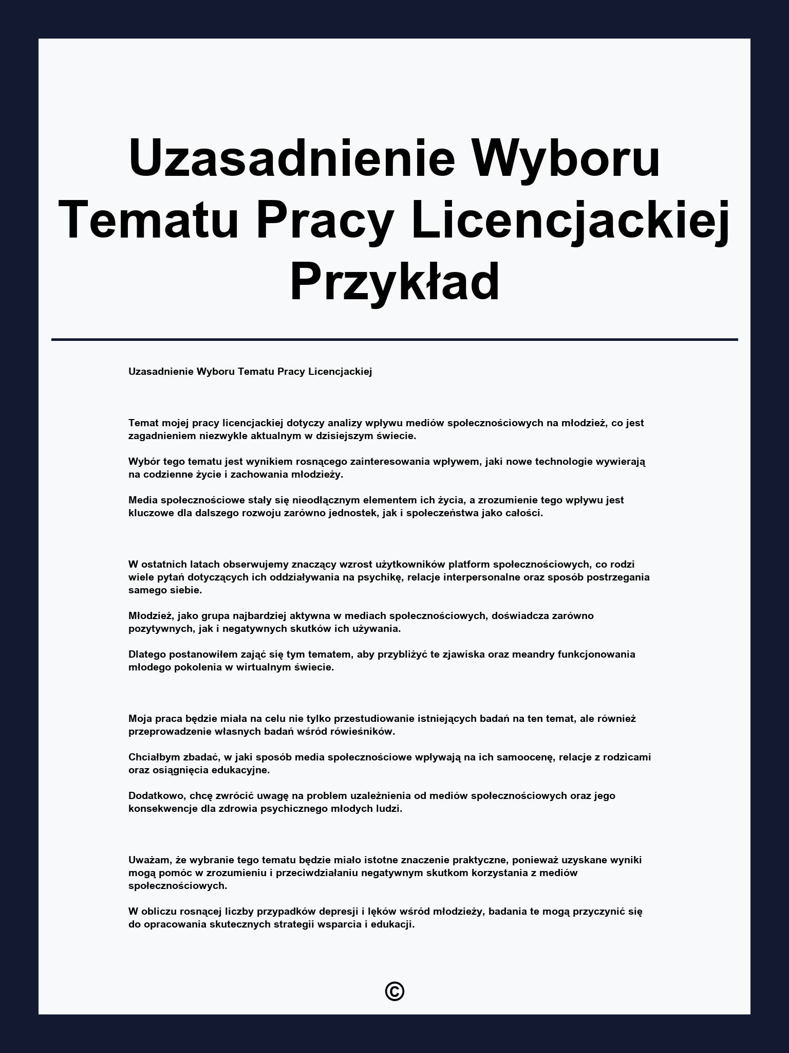 Uzasadnienie Wyboru Tematu Pracy Licencjackiej Przykład