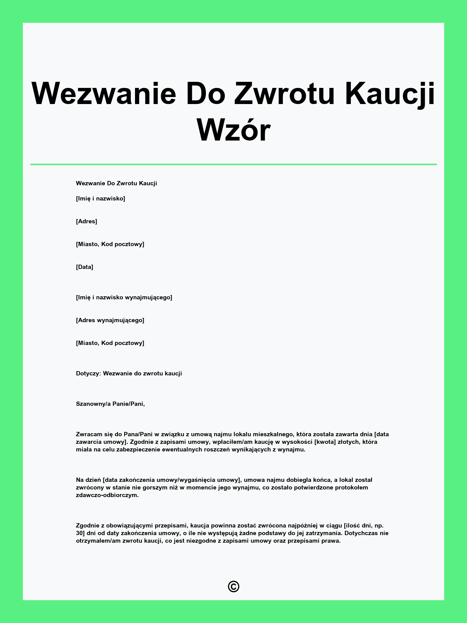 Wezwanie Do Zwrotu Kaucji Wzór