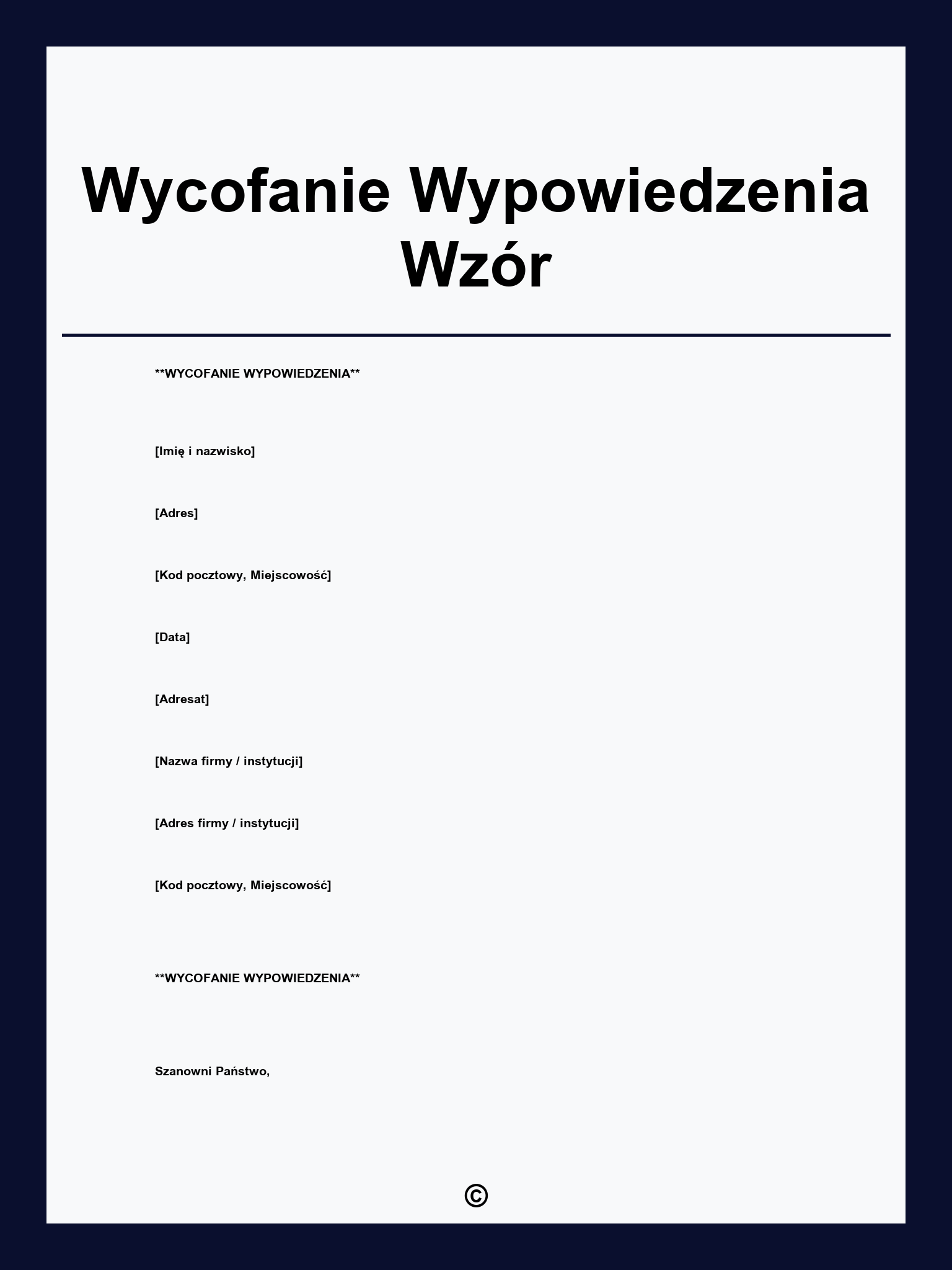 Wycofanie Wypowiedzenia Wzór