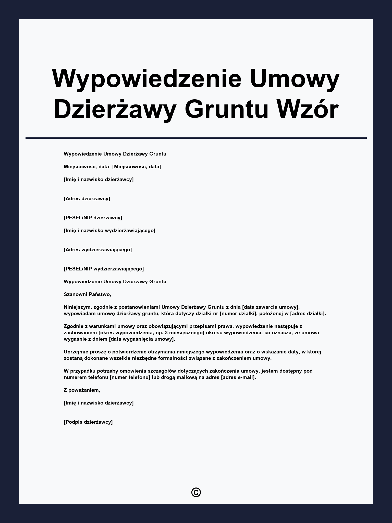 Wypowiedzenie Umowy Dzierżawy Gruntu Wzór