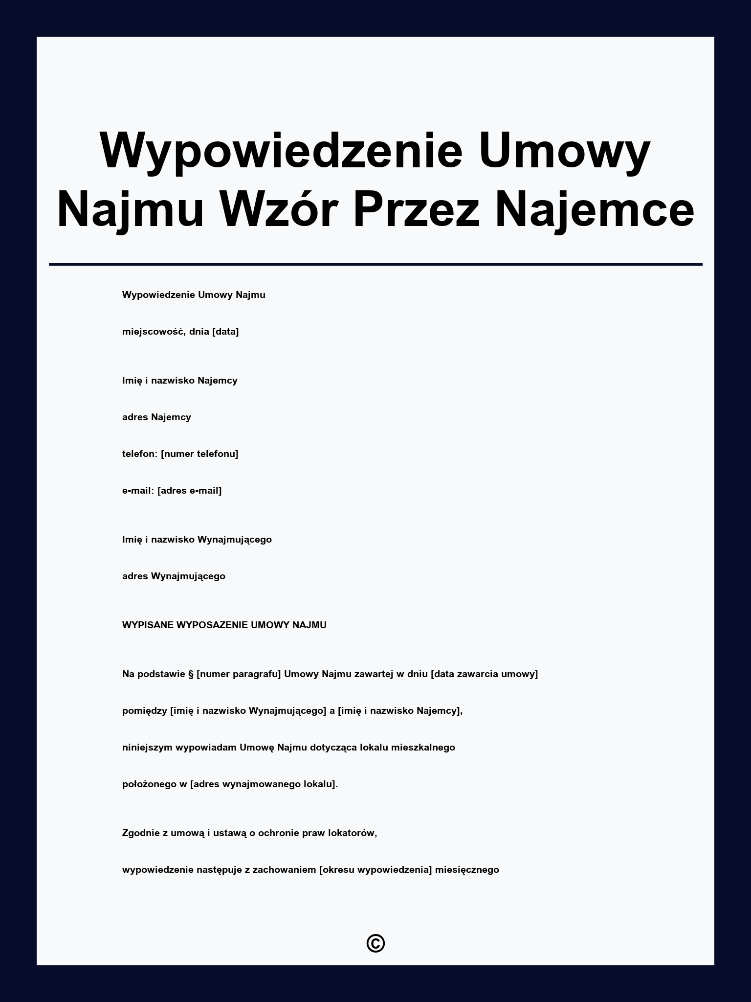 Wypowiedzenie Umowy Najmu Wzór Przez Najemce