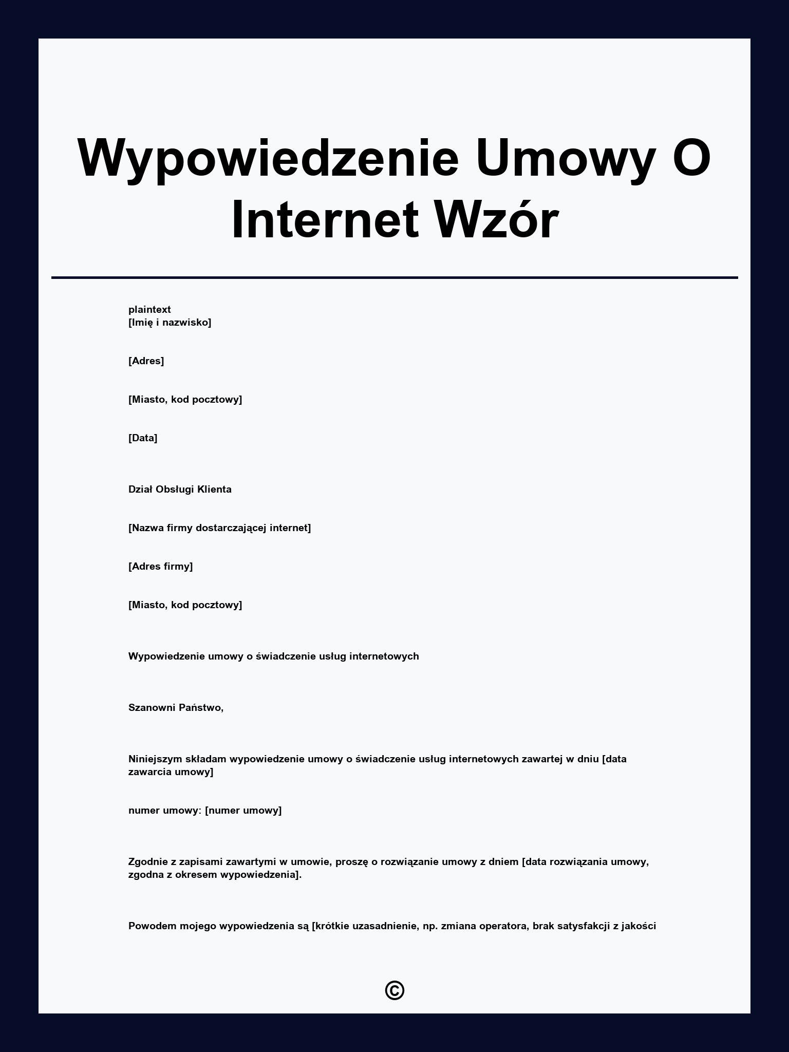 Wypowiedzenie Umowy O Internet Wzór