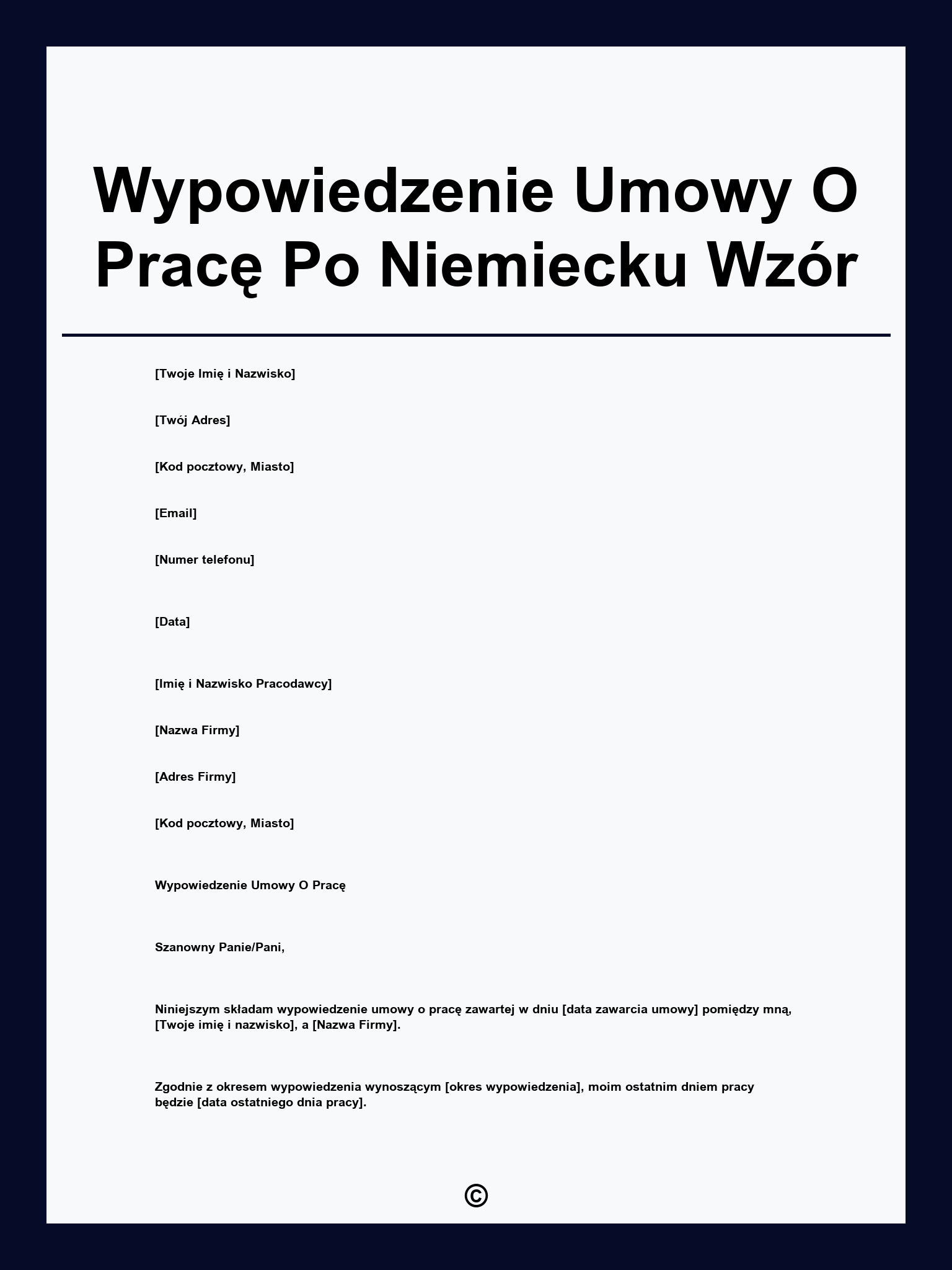 Wypowiedzenie Umowy O Pracę Po Niemiecku Wzór