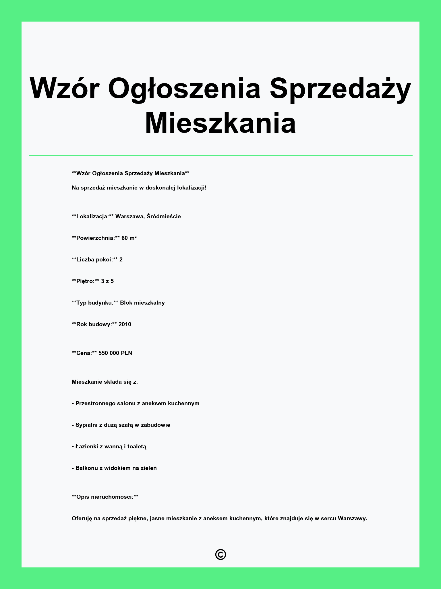 Wzór Ogłoszenia Sprzedaży Mieszkania