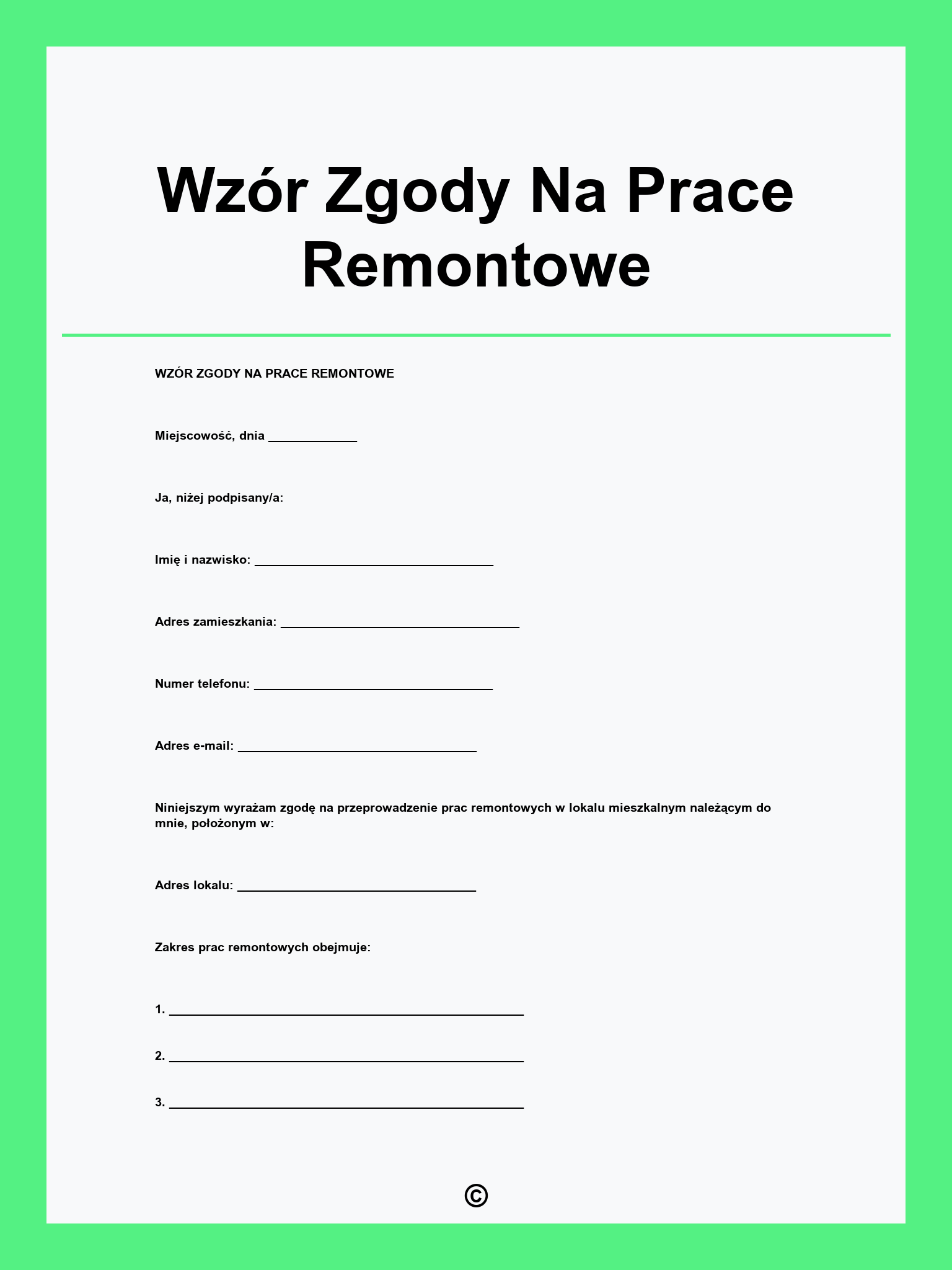 Wzór Zgody Na Prace Remontowe
