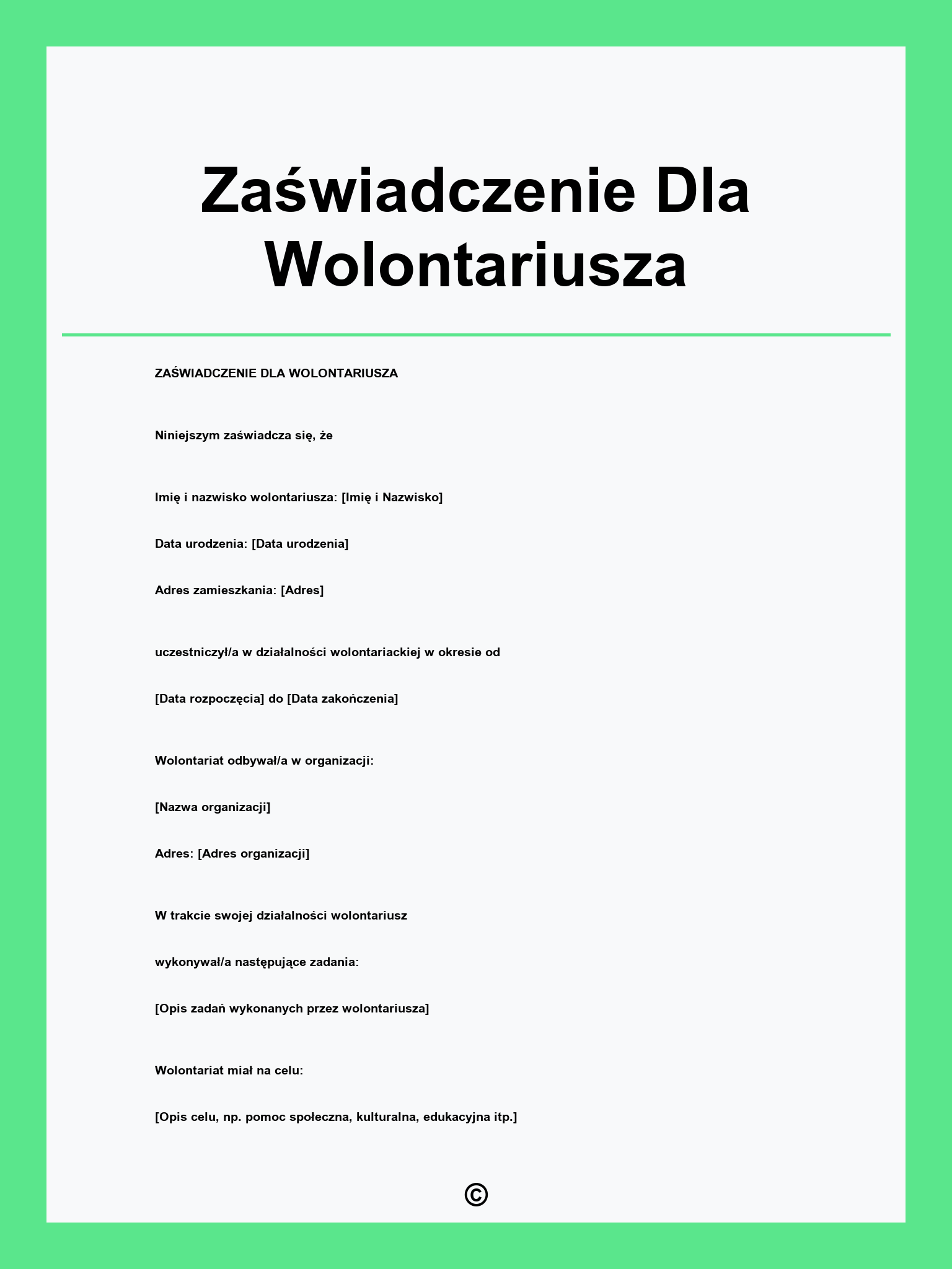 Zaświadczenie Dla Wolontariusza