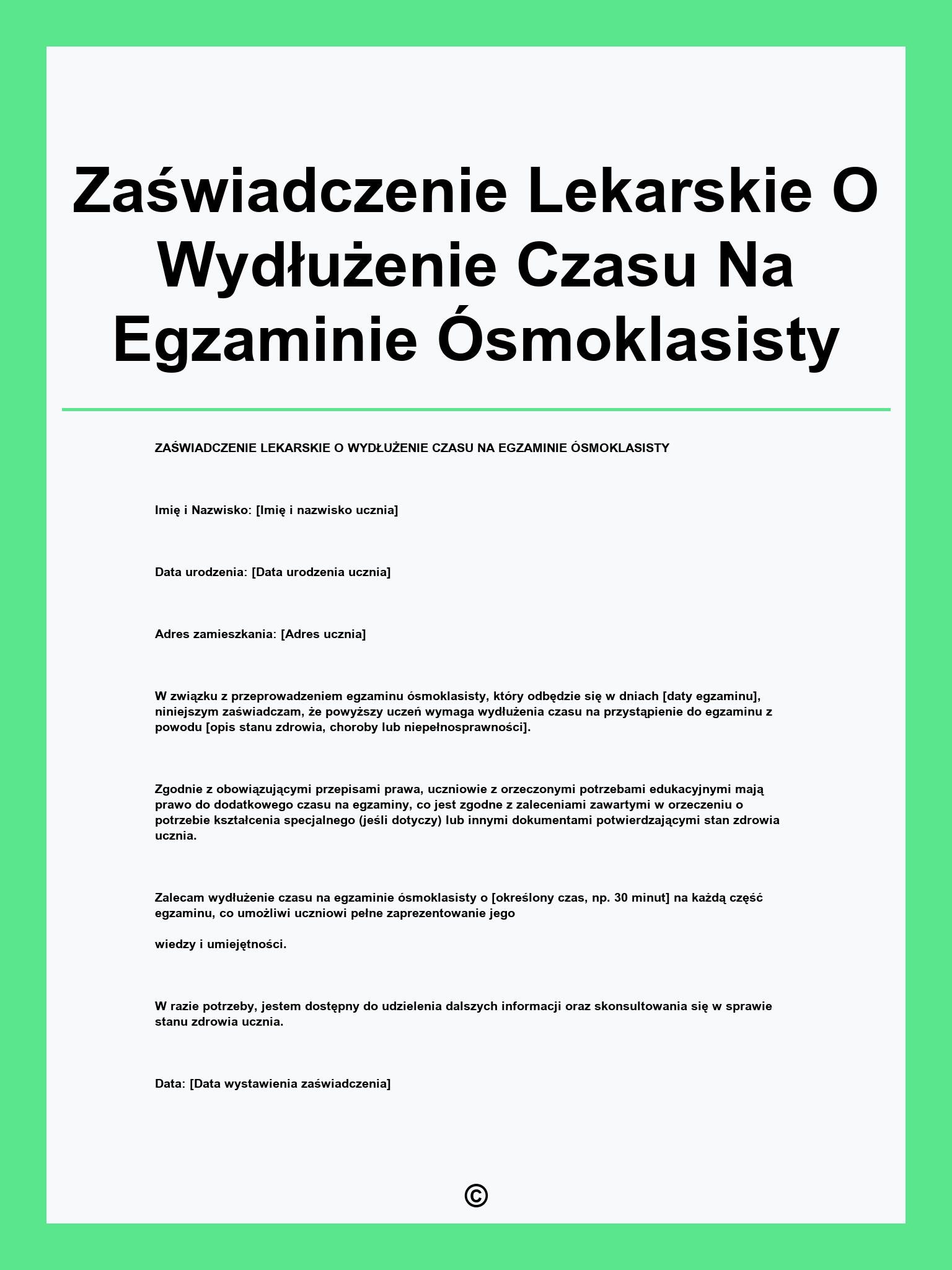 Zaświadczenie O Wydłużenie Czasu Na Egzaminie ósmoklasisty