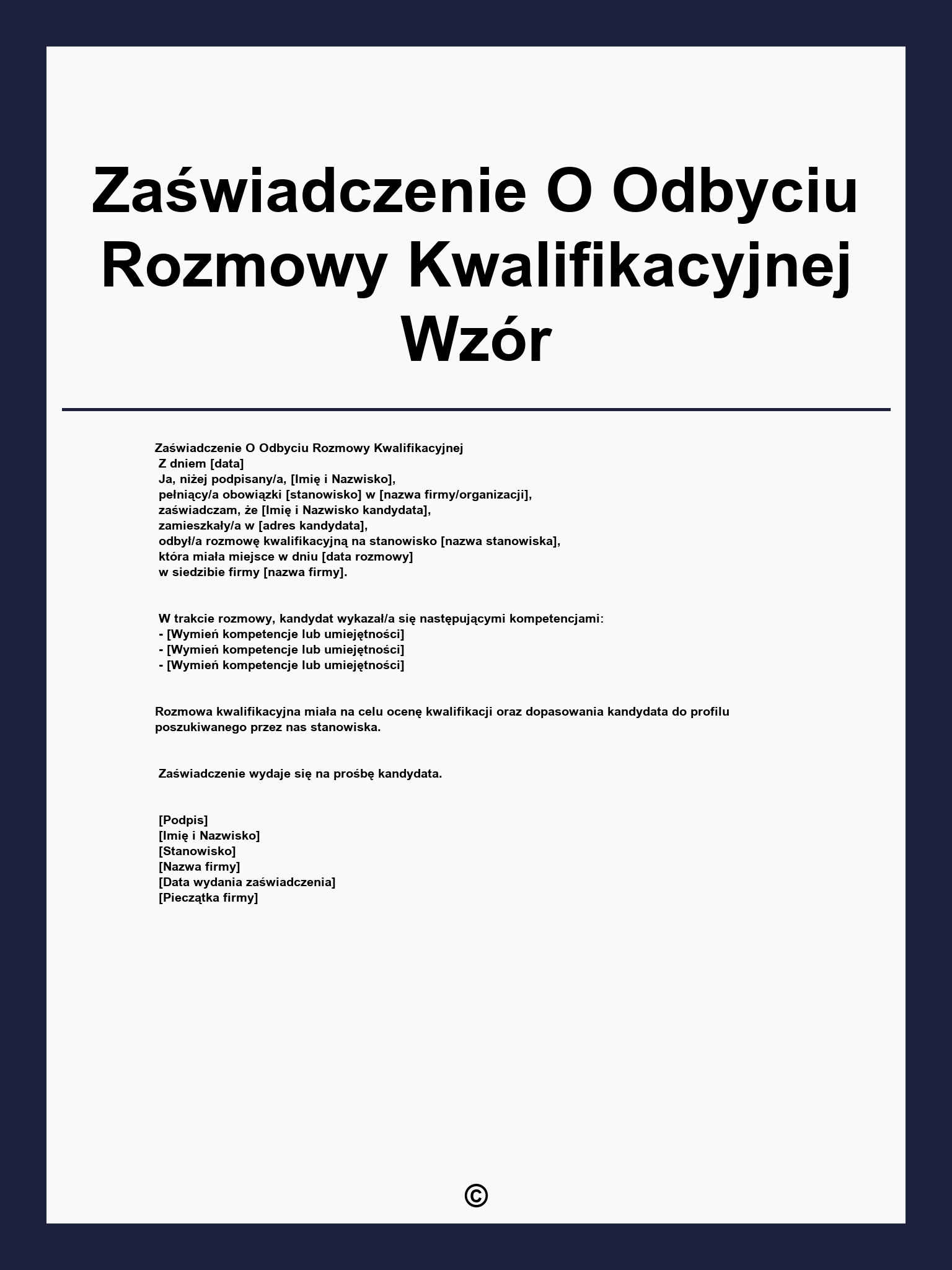 Zaświadczenie O Odbyciu Rozmowy Kwalifikacyjnej Wzór