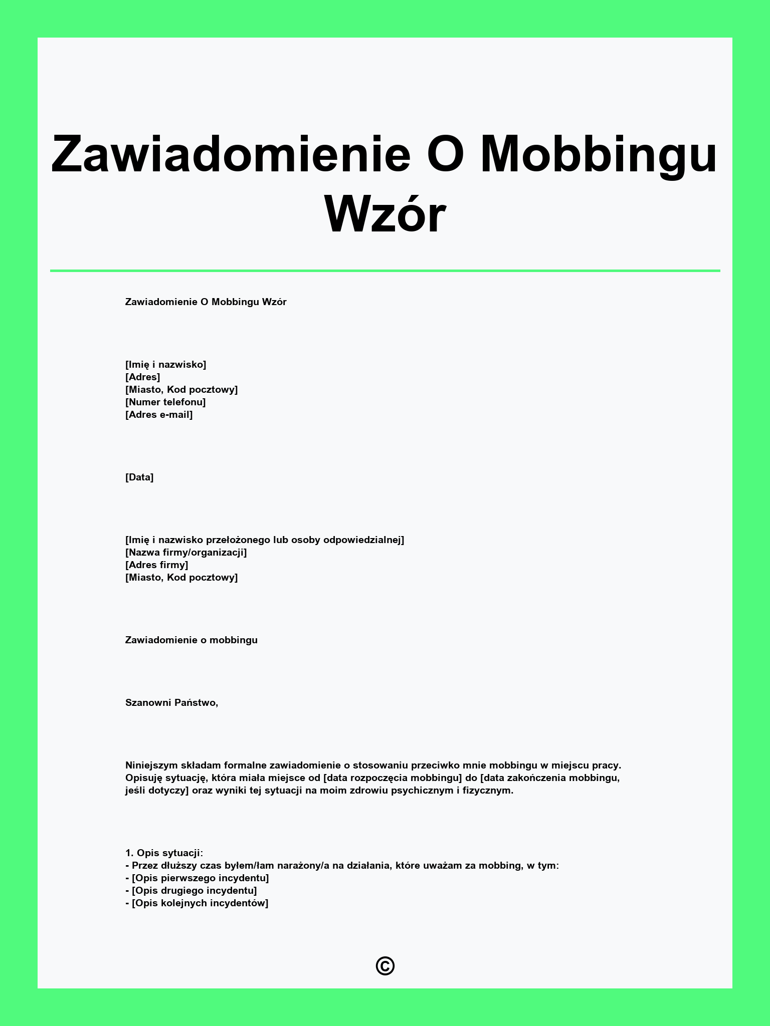 Zawiadomienie O Mobbingu Wzór