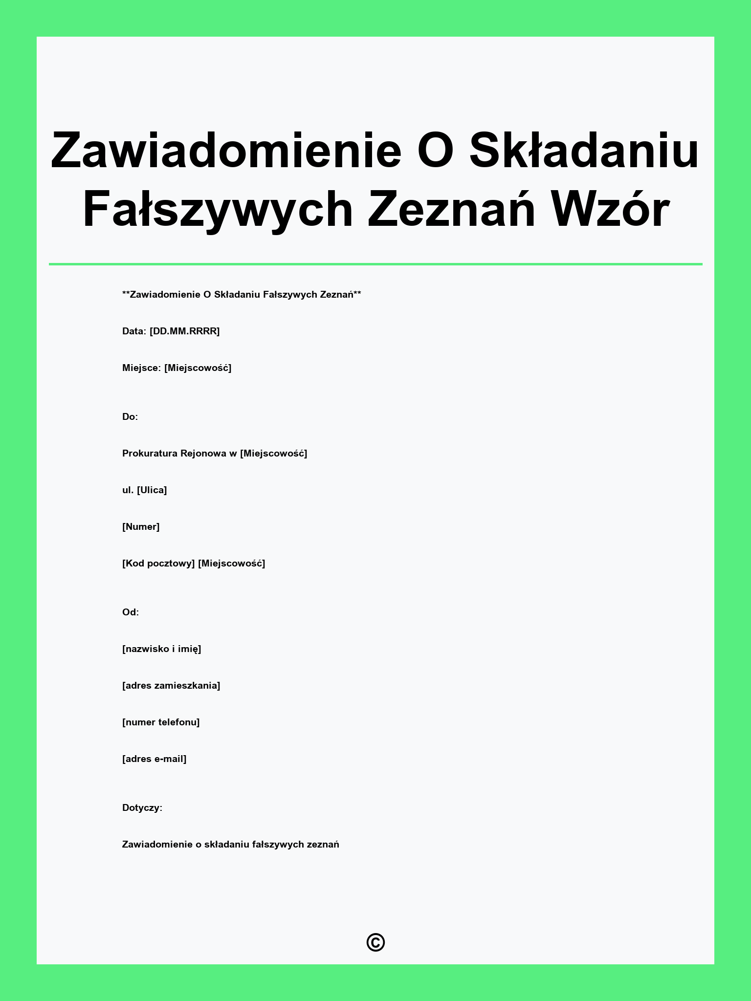 Zawiadomienie O Składaniu Fałszywych Zeznań Wzór