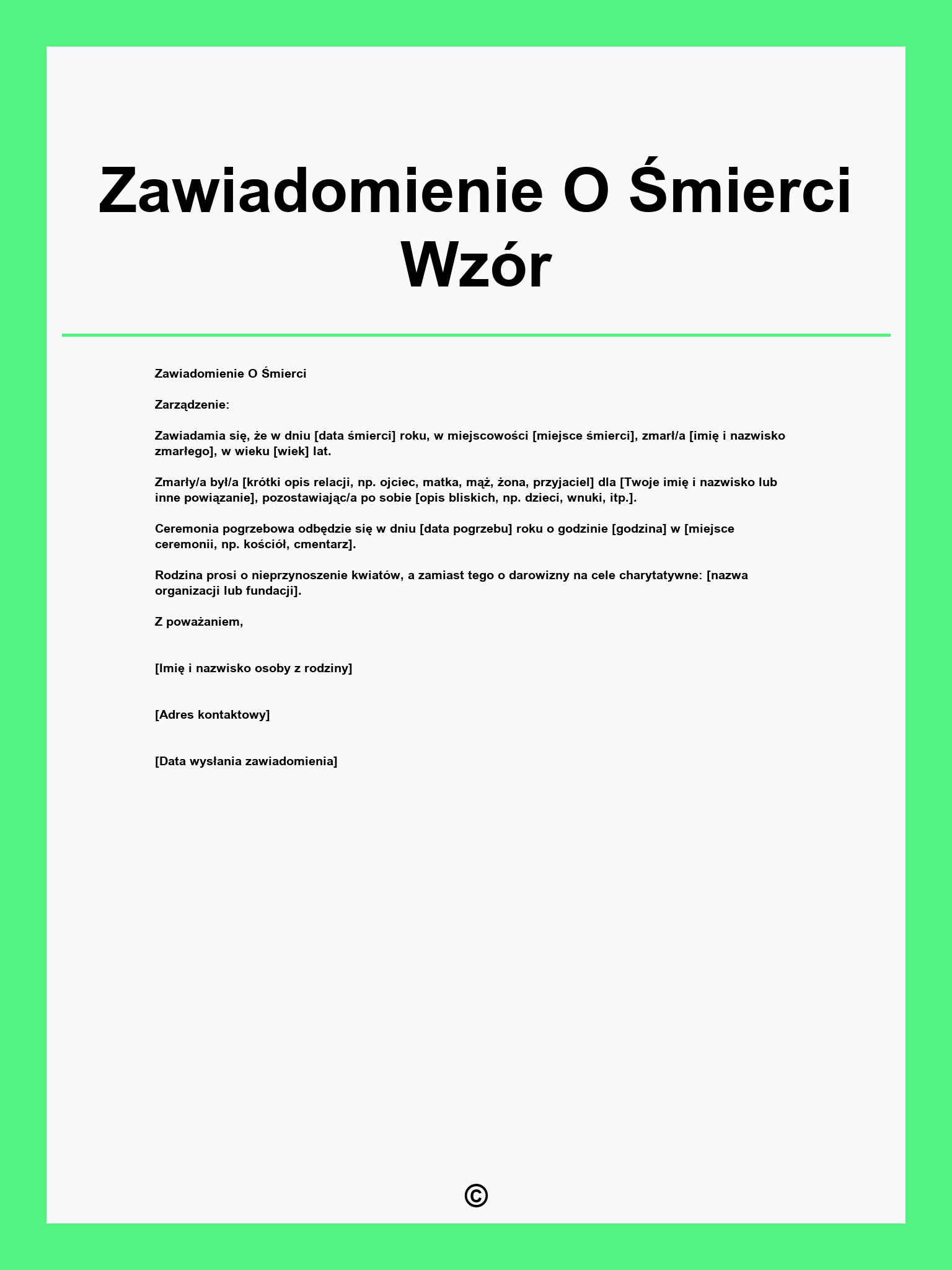 Zawiadomienie O Śmierci Wzór