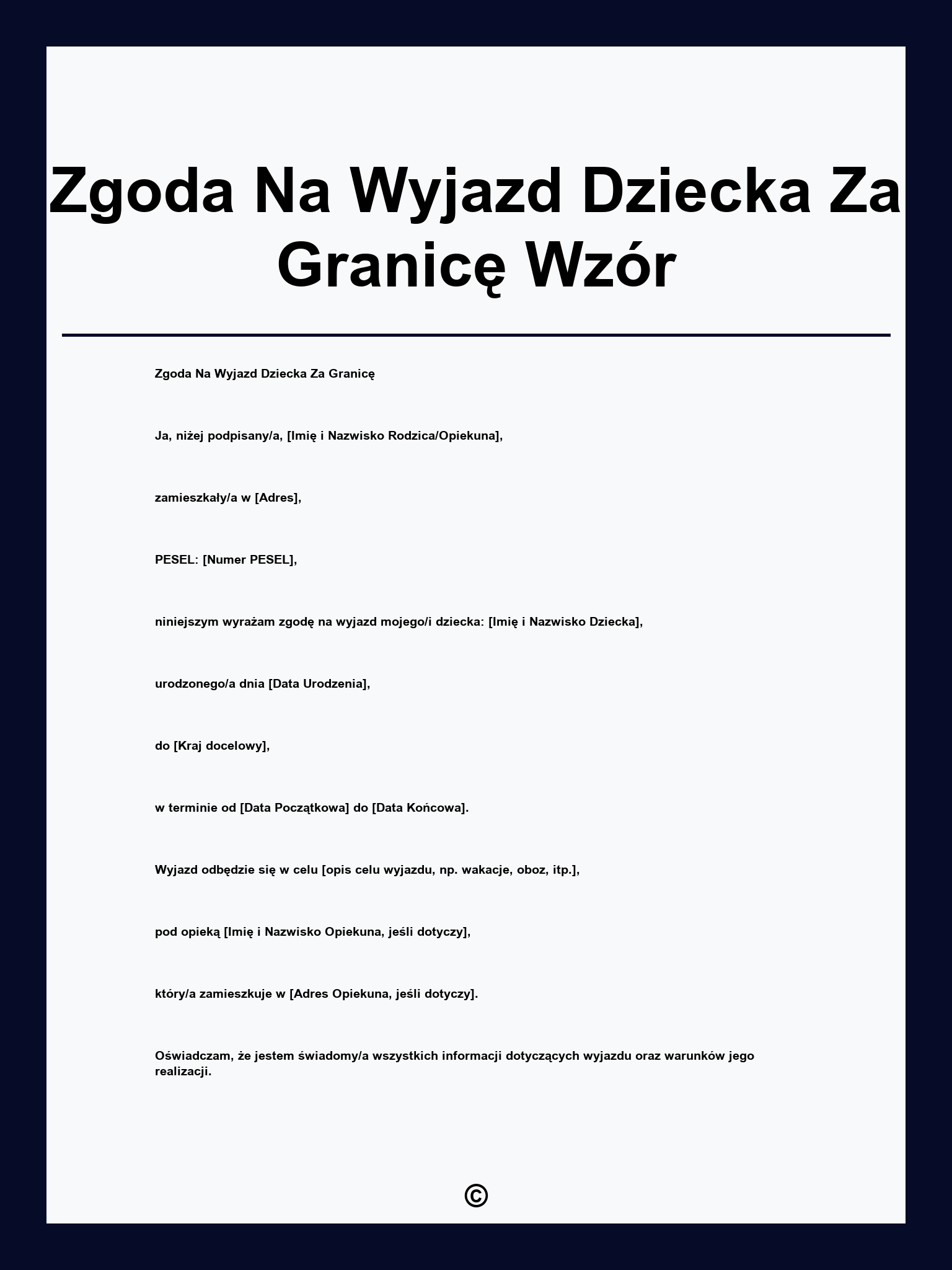 Zgoda Na Wyjazd Dziecka Za Granicę Wzór