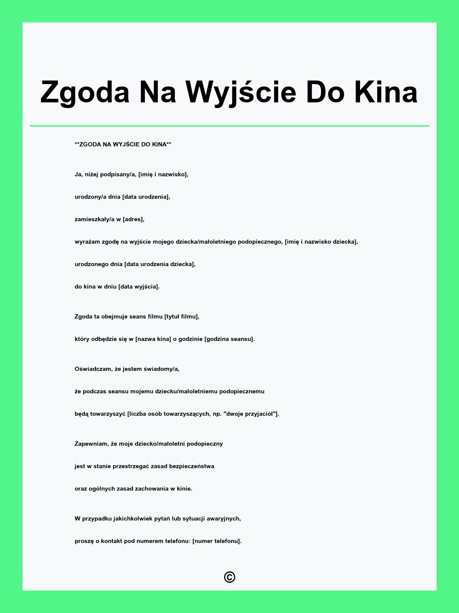 Zgoda Na Wyjście Do Kina