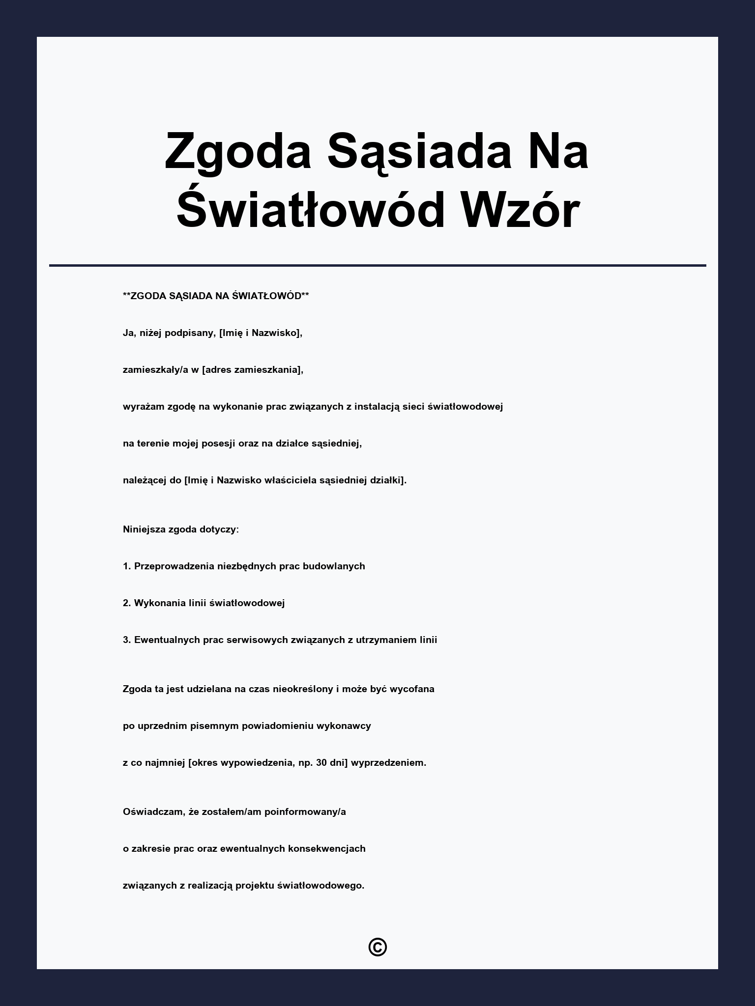 Zgoda Sąsiada Na Światłowód Wzór
